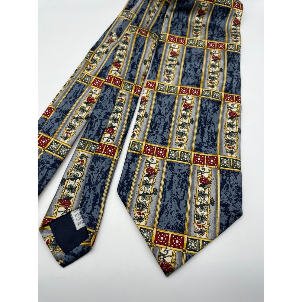Giampiero Cravatte Mens Silk Tie Blue Red Grapes Vine Geometric Made in Italy